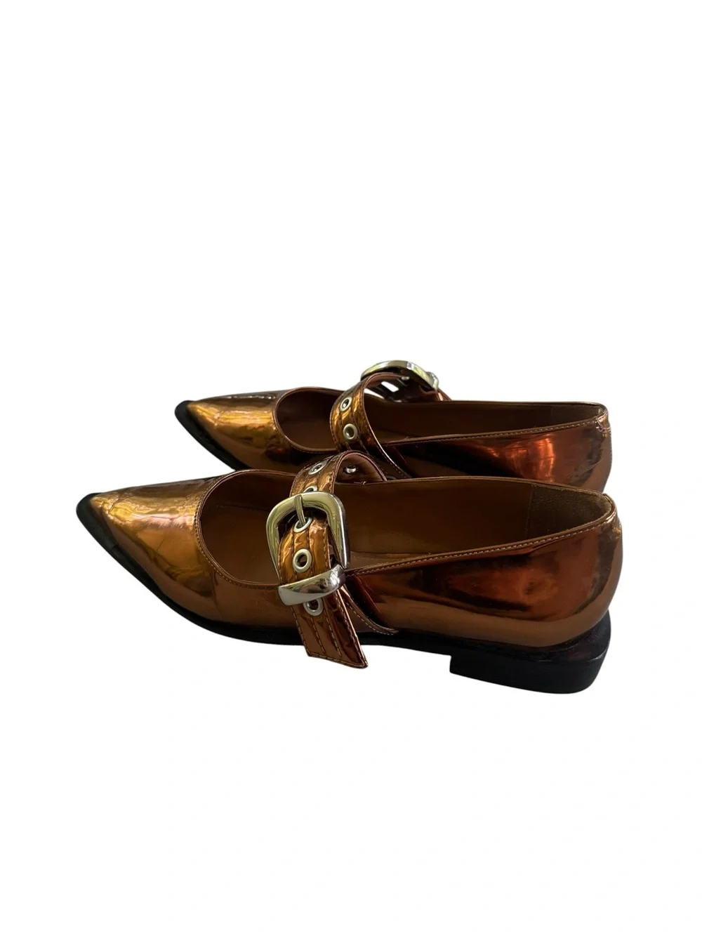 Anthropologie Maeve Pointed Toe Moto Mary Janes Bronze Metallic 38